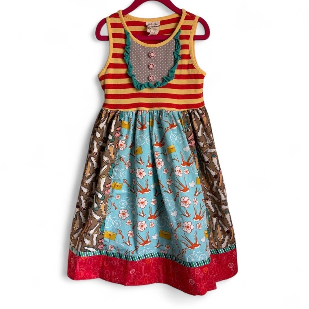 Matilda Jane Ode To Shoes Tank Dress With Ruffle & Button Detail Size 8 ( Girls)